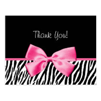 Trendy Black And White Zebra Print Pink Ribbon postcards