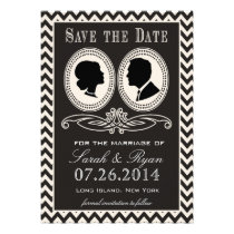 Trendy Black Chevron & Script Save the Date invitations