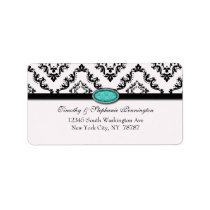 Trendy black damask aqua jewel avery address label
