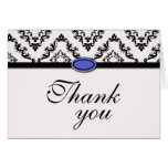 Trendy black damask blue wedding thank you card