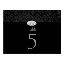 Trendy black damask diamond wedding table card post card