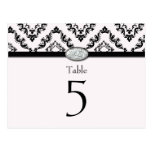 Trendy black damask diamond wedding table card postcards