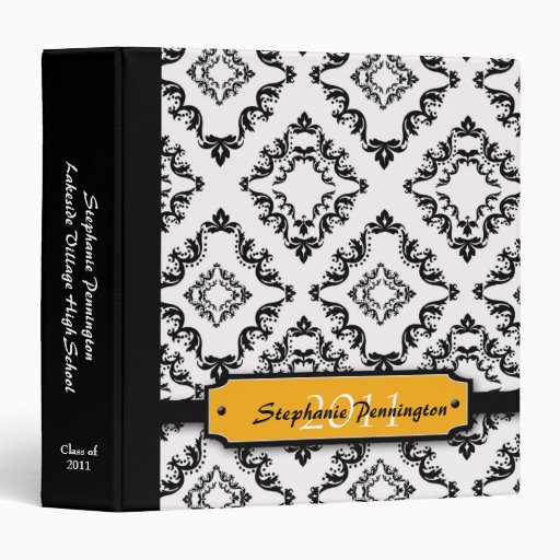 Trendy black damask graduation memory binder