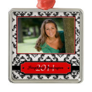 Trendy black damask graduation photo ornament ornament