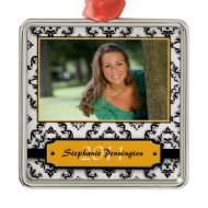 Trendy black damask graduation photo ornament ornament