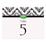 Trendy black damask green jewel wedding table card post cards