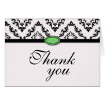 Trendy black damask green wedding thank you card