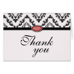 Trendy black damask ruby wedding thank you card