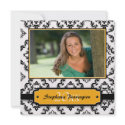 Trendy black gold damask graduation photo party invitation