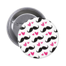 Trendy black mustache pattern with pink hearts