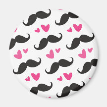 Trendy black mustache pattern with pink hearts magnet
