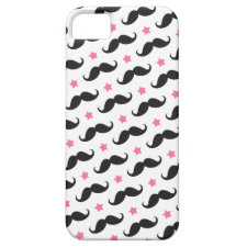 Trendy black mustache pattern with pink stars iPhone 5 case