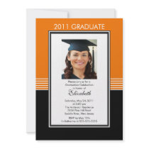 Trendy Black & Orange Photo Graduation Invitation