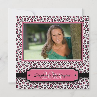 Trendy black pink cheetah graduation photo party invitation