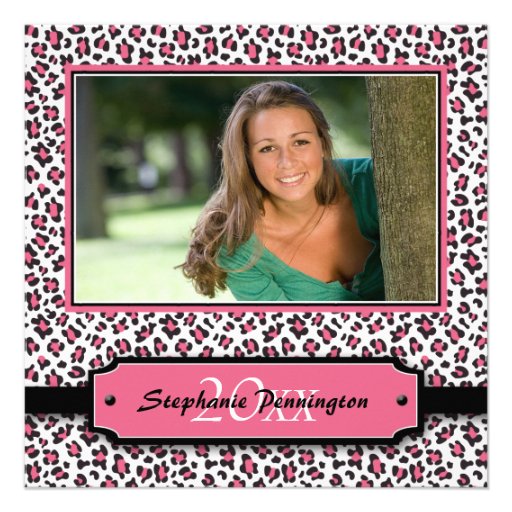 Trendy black pink cheetah graduation photo party invitation
