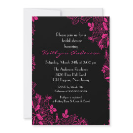 Trendy Black & Pink Floral Bridal Shower Invite invitation