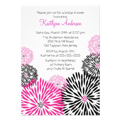 Trendy Black/Pink Flower Bridal Shower Invitation