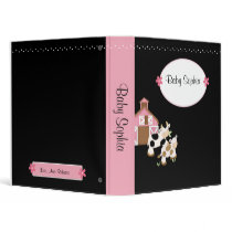 Trendy Black, Pink, White Baby Moo Cow Baby Book 3 Ring Binder