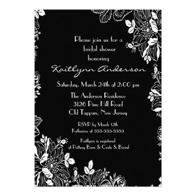 Trendy Black & White Floral Bridal Shower Invite
