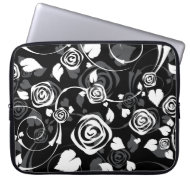 Trendy Black & White Floral Rose Laptop Sleeve fuji_electronicsbag