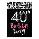 Trendy Black White Pink Zebra 40th Birthday W1478 invitations