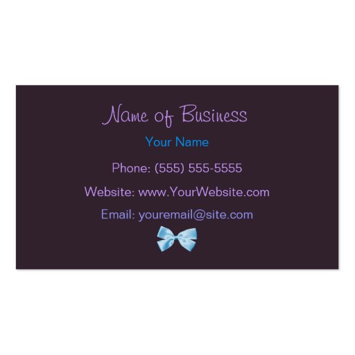 Trendy Blue And Purple Leopard Print With Ribbon Business Cards (back side)