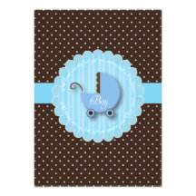 Trendy Blue & Brown  Boy Baby shower Invitations