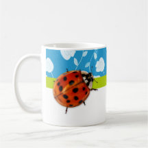 Trendy Blue Floral Ladybug With Name Coffee Mug