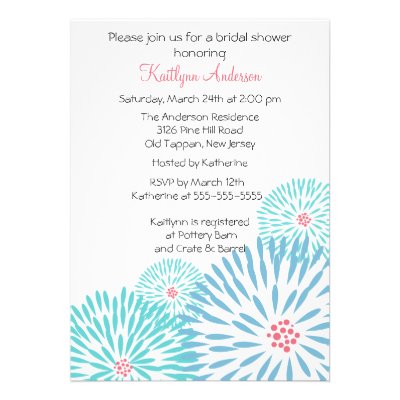 Trendy Blue Flower Bridal Shower Invitation