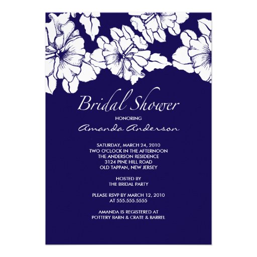 Trendy Blue & White Floral Bridal Shower Invite