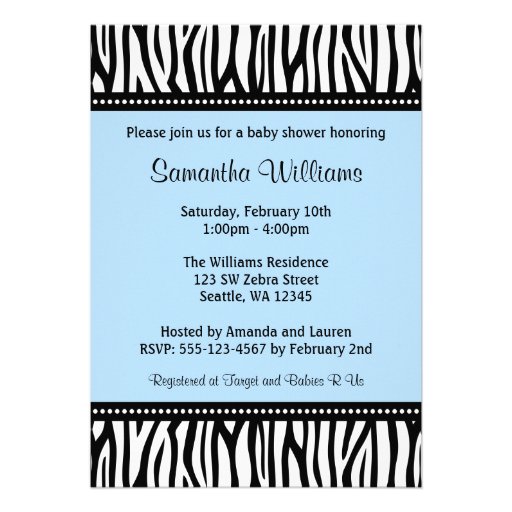 Trendy Blue Zebra Boy Baby Shower Personalized Invite