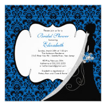 Trendy Bluet Damask Bride Bridal Shower Invite