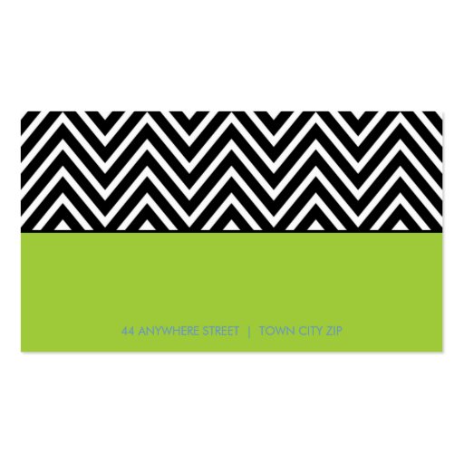 TRENDY bold chevron pattern panel black lime green Business Card Templates (back side)