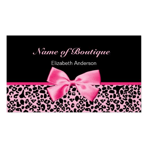 Trendy Boutique Pink And Black Leopard Pink Ribbon Business Card (front side)