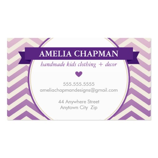 TRENDY bright ombre chevron pattern violet purple Business Card (front side)