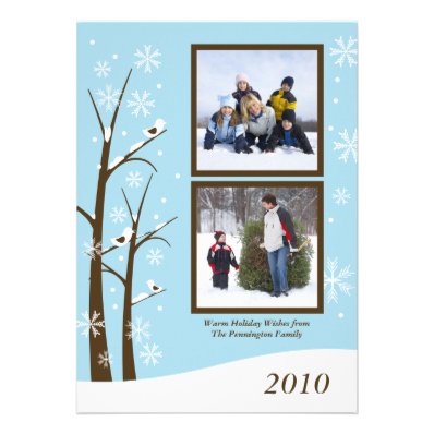 Trendy brown blue snowflakes holiday photo card personalized invitations