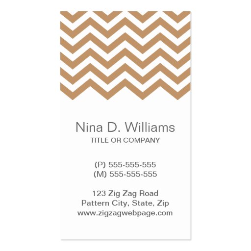Trendy brown chevron pattern, vertical business card template (front side)