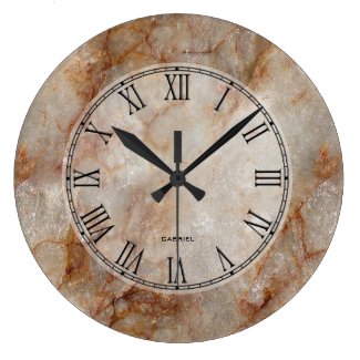 Trendy Brown Faux Marble Stone Pattern Wall Clocks