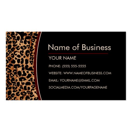 Trendy Brown Leopard Print Modern Boutique Business Card (back side)