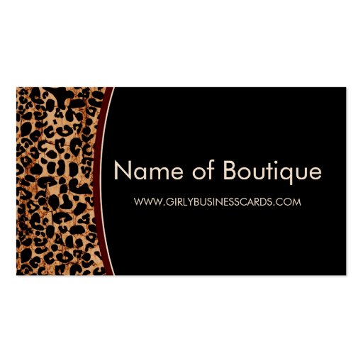 Trendy Brown Leopard Print Modern Boutique Business Card (front side)
