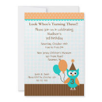 Trendy Brown Party Owl Birthday Invitation