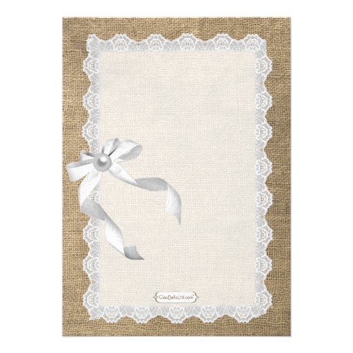 Trendy Burlap Lace And Pearls Wedding Invite