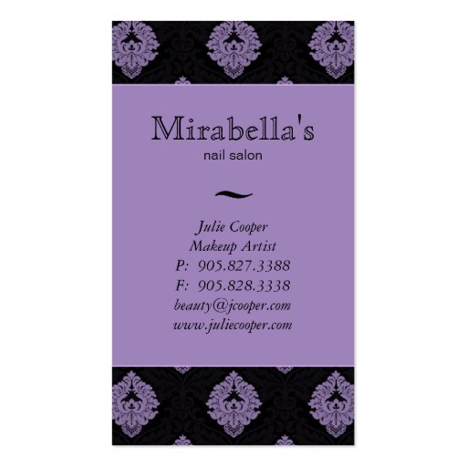 Trendy Business Card Damask Double Purple Black (back side)