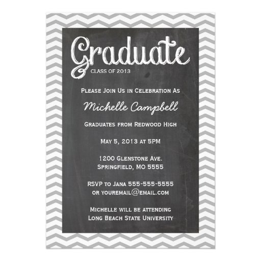 Trendy Chevron & Chalkboard Graduation Invitation