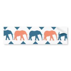 Trendy Chevron Elephants Coral Blue Stripe Pattern Bumper Stickers
