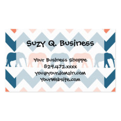 Trendy Chevron Elephants Coral Blue Stripe Pattern Business Card Template