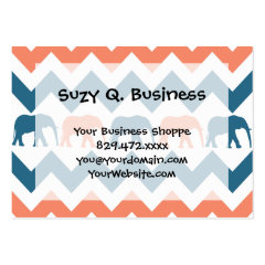 Trendy Chevron Elephants Coral Blue Stripe Pattern Business Card Templates