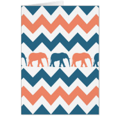 Trendy Chevron Elephants Coral Blue Stripe Pattern Cards