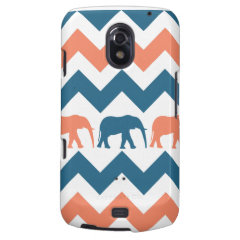 Trendy Chevron Elephants Coral Blue Stripe Pattern Galaxy Nexus Cover