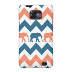 Trendy Chevron Elephants Coral Blue Stripe Pattern Samsung Galaxy S2 Cover